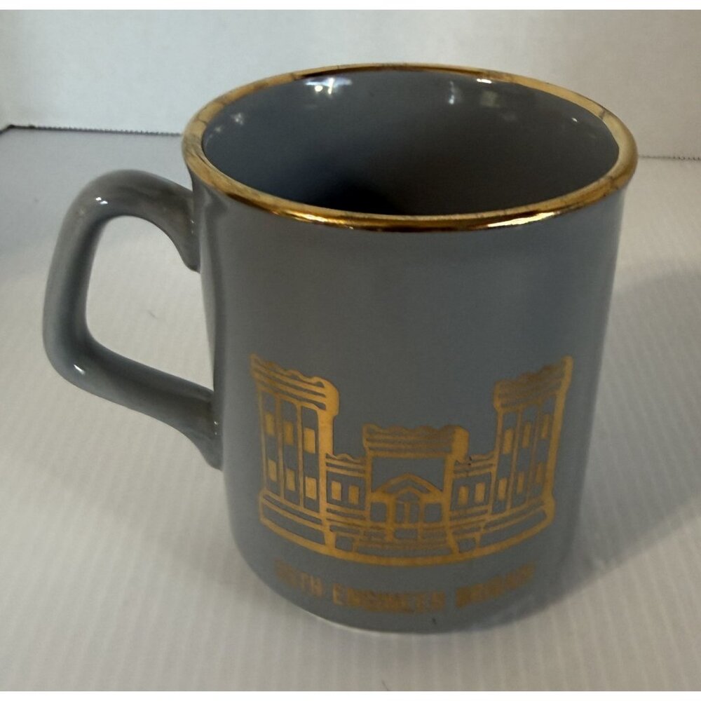 35th Engineer Brigade Gray Ceramic Mug w/Gold Rim & Red Emblem Made In England